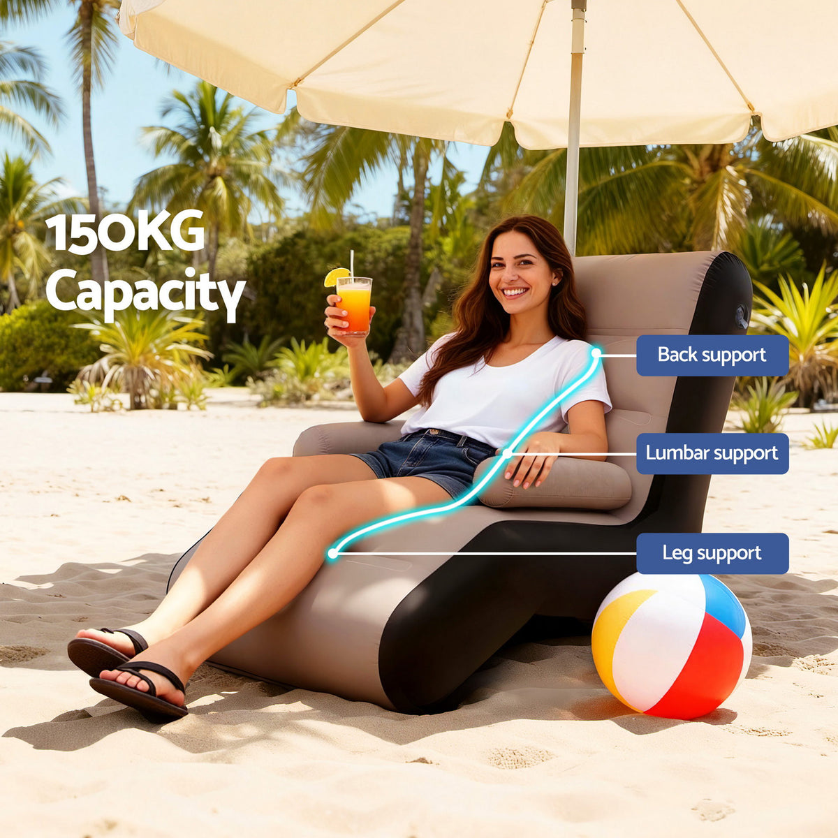 Gardeon Inflatable Chair Sun Lounger Blow Up Folding Air Chairs Sofa for Camping with Pump