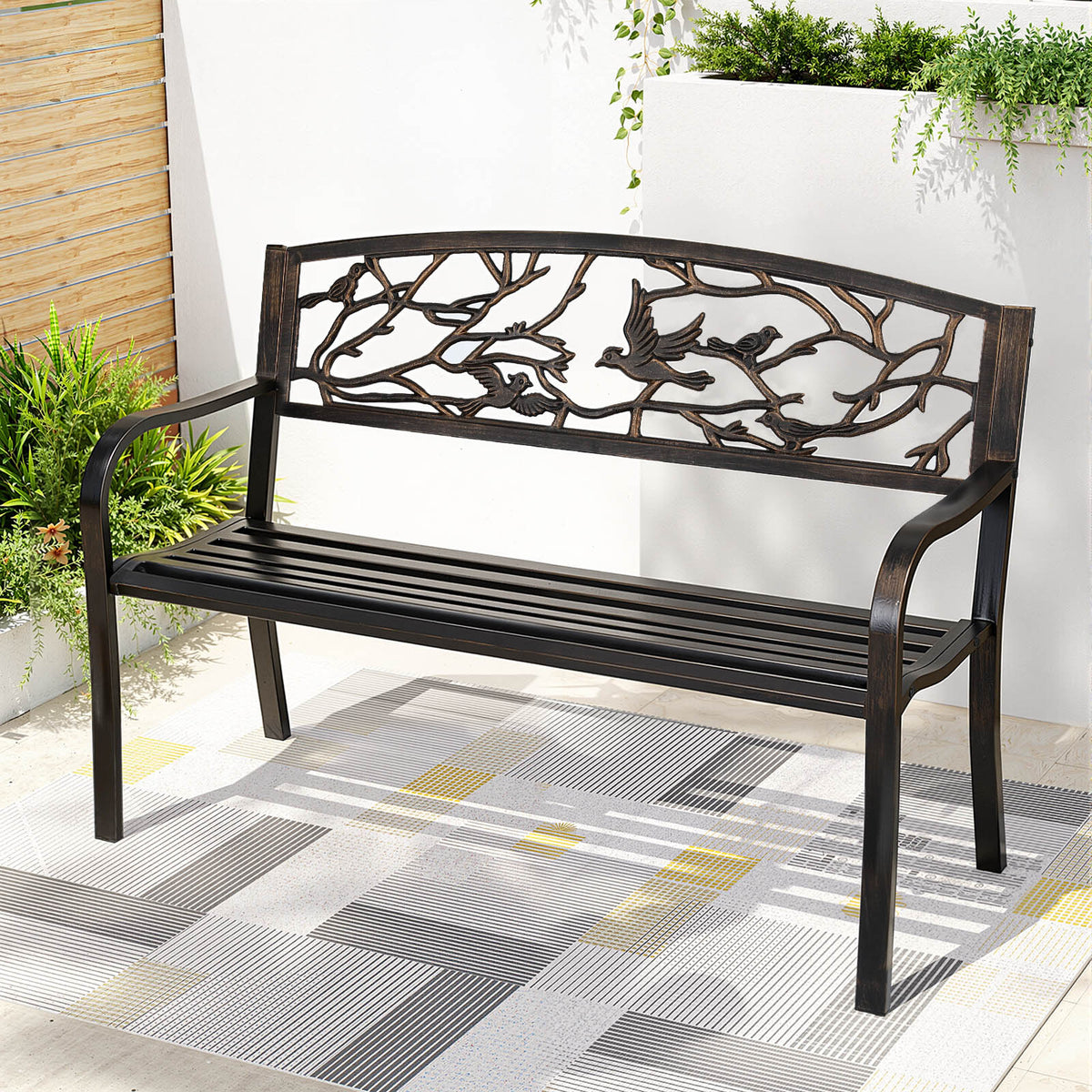Gardeon Outdoor Bench Seat Garden Steel Outdoor Furniture 3 Seater Park Bronze