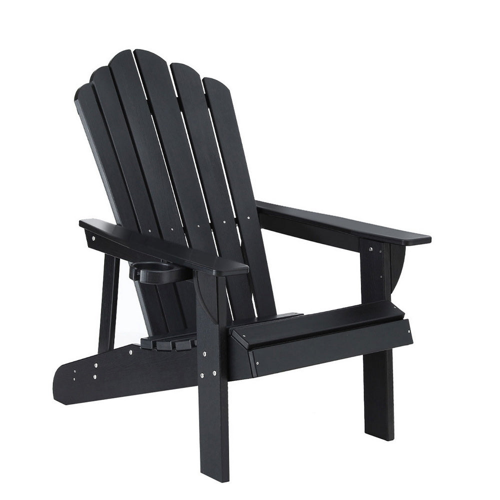 Gardeon Outdoor Chairs HDPE Adirondack Beach Chair Sun Lounge Patio Furniture Garden Black
