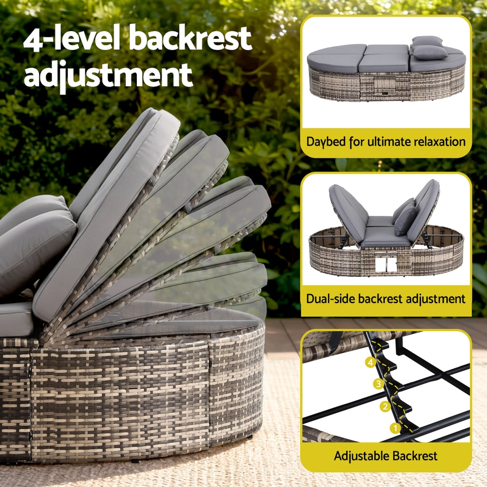 Gardeon Outdoor Day Bed Sun Lounge Setting Wicker Lounger Patio Furniture w/ Retractable Side Tray