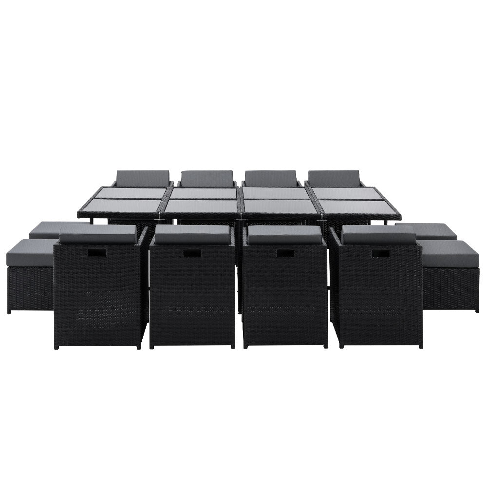 Gardeon Outdoor Dining Set 13 Piece Wicker Table Chairs Setting Black