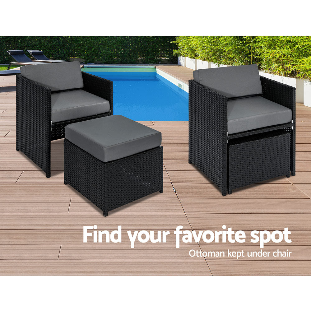 Gardeon Outdoor Dining Set 13 Piece Wicker Table Chairs Setting Black