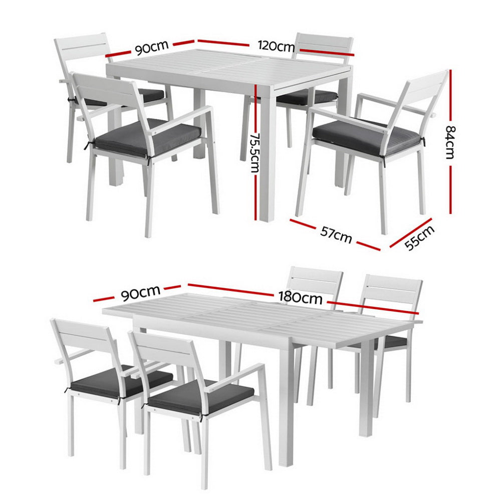 Gardeon Outdoor Dining Set 5 Piece Aluminum Extendable Table Setting White