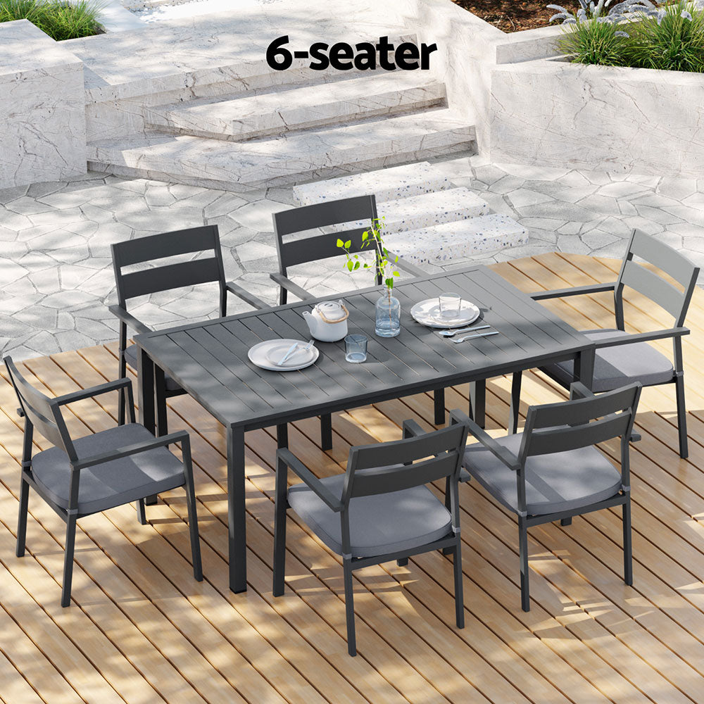 Gardeon Outdoor Dining Set 7 Piece Aluminum Table Chairs Setting Black