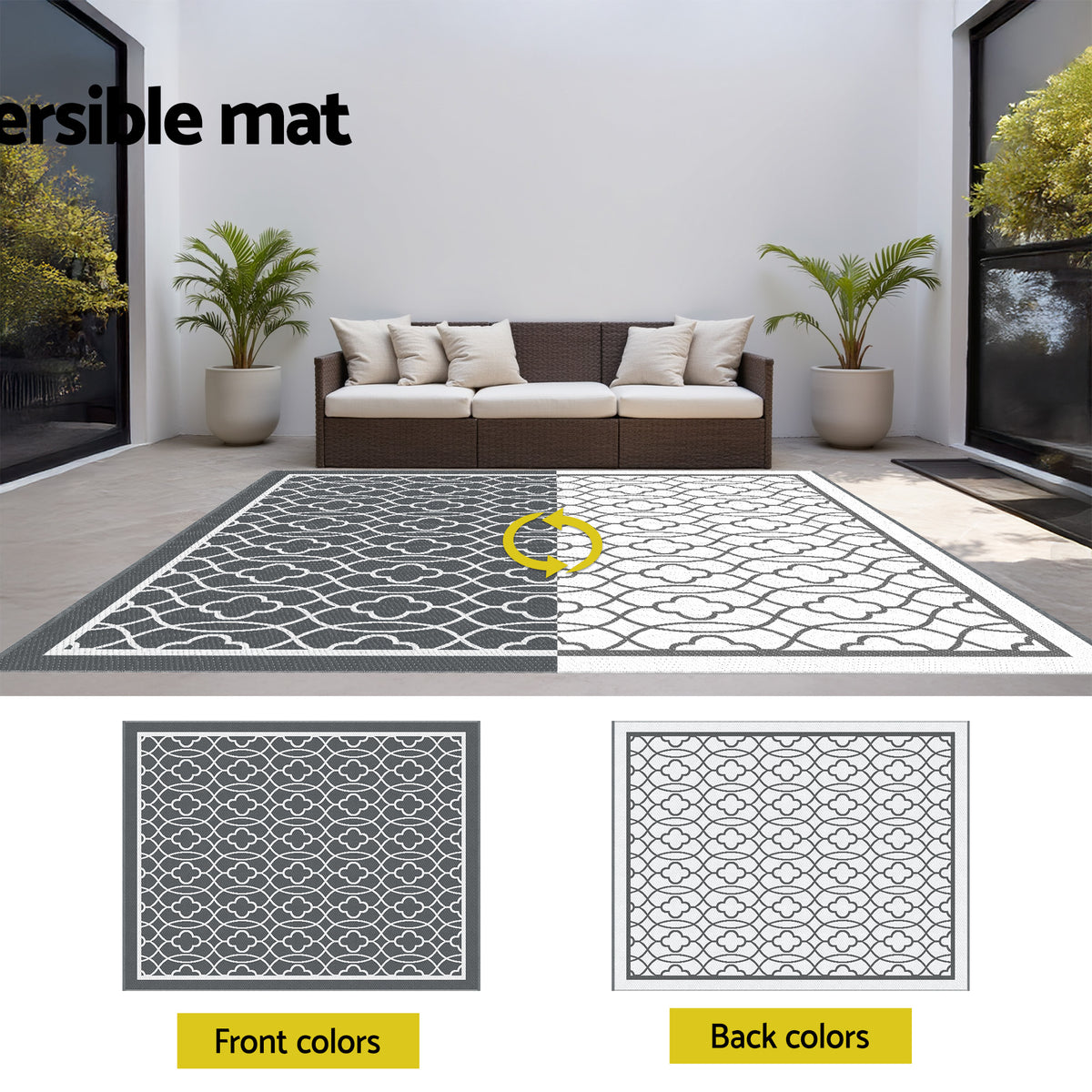 Gardeon Outdoor Rugs 274x366cm Large Carpet Reversible Area Mat PP Dual-Sided Patio Rug