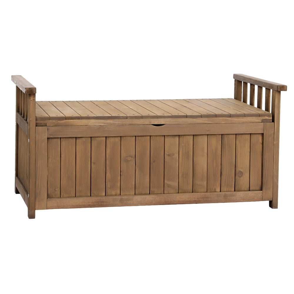 Gardeon Outdoor Storage Bench Box Wooden Garden Toy Tool Sheds Patio Furniture Brown
