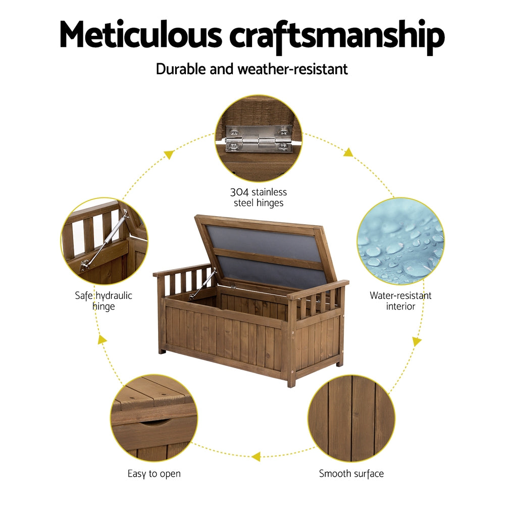 Gardeon Outdoor Storage Bench Box Wooden Garden Toy Tool Sheds Patio Furniture Brown