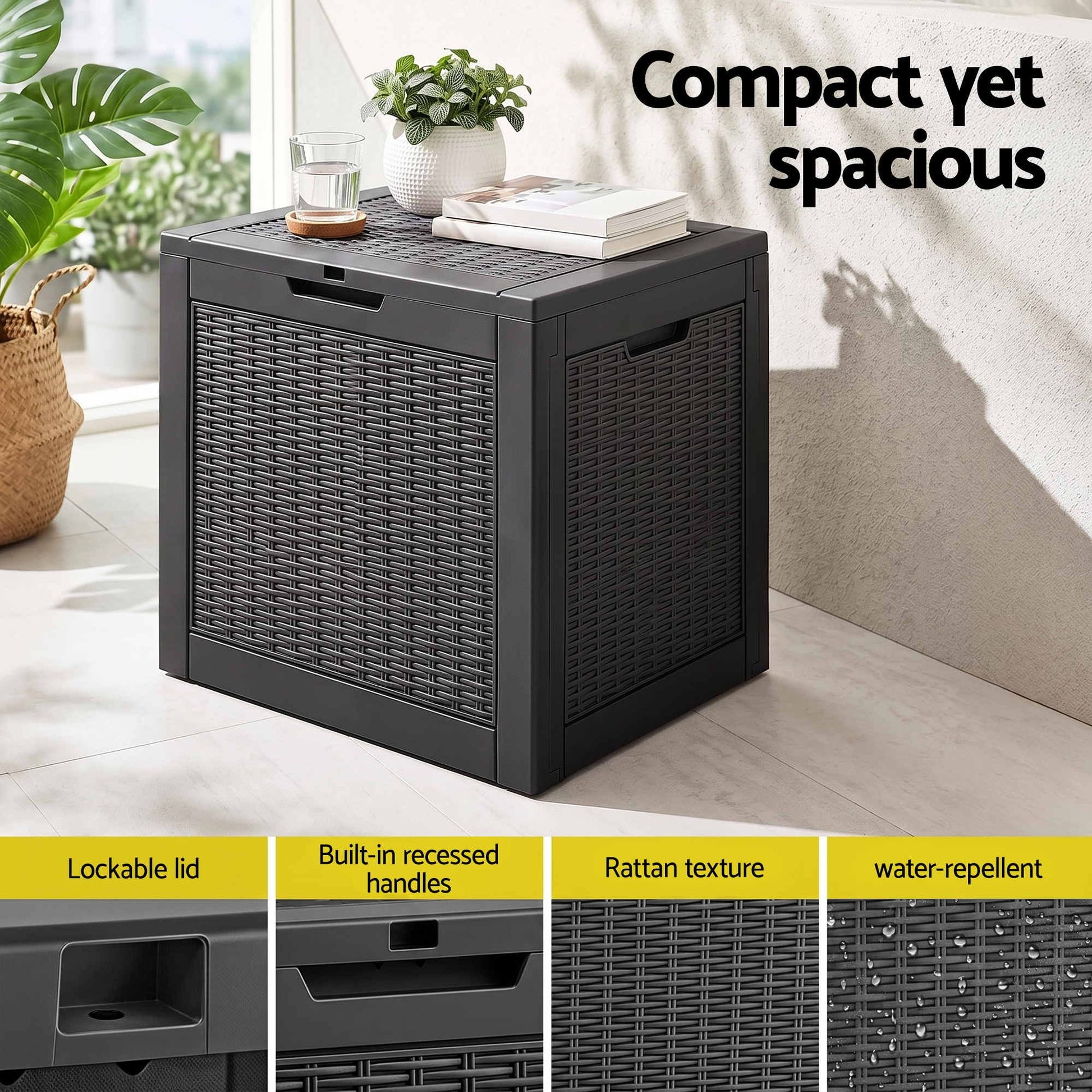 Gardeon Outdoor Storage Box 118L Container Lockable Garden Toy Tool Rattan-Texture Black
