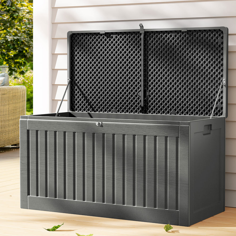 Gardeon Outdoor Storage Box 270L Container Lockable Garden Bench Tool Shed Grey