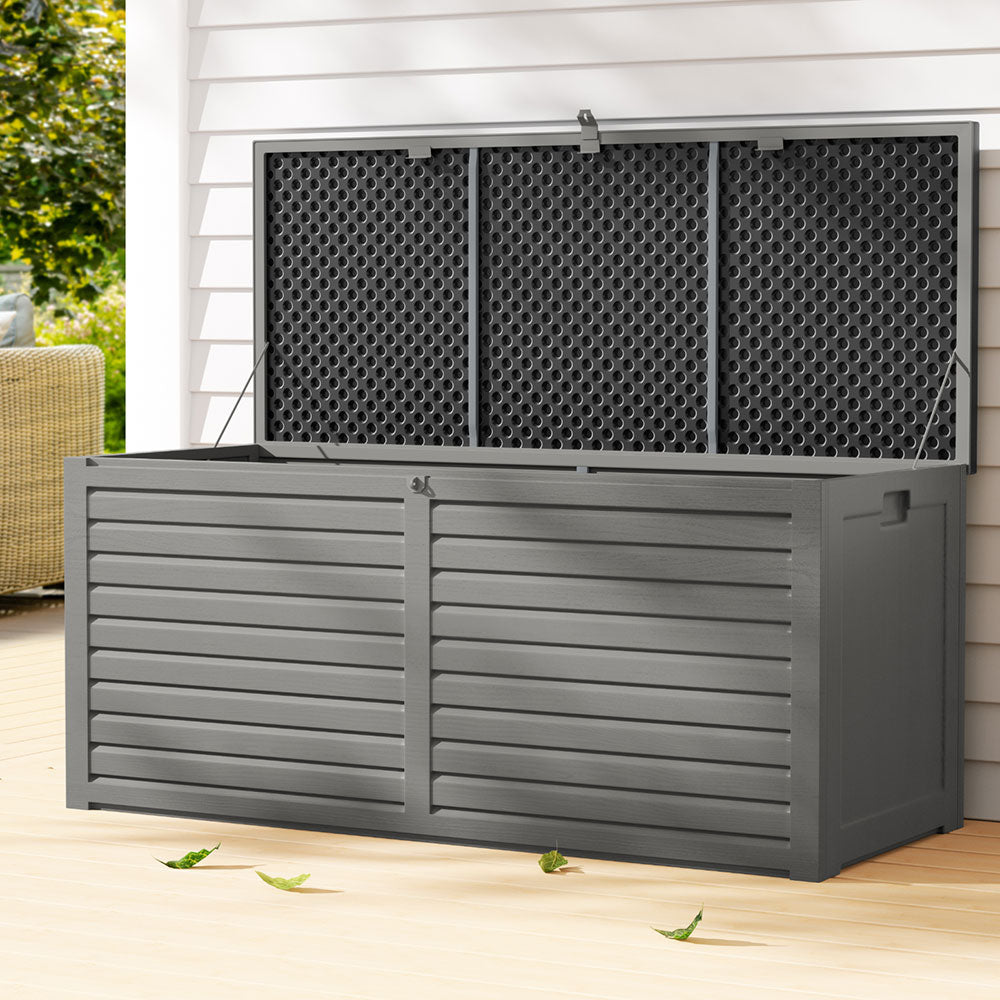 Gardeon Outdoor Storage Box 490L Container Lockable Garden Bench Tools Toy Shed Black