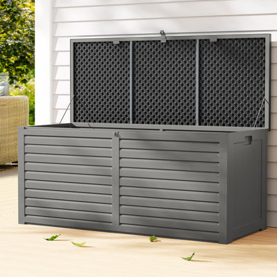 Gardeon Outdoor Storage Box 490L Container Lockable Garden Bench Tools Toy Shed Black