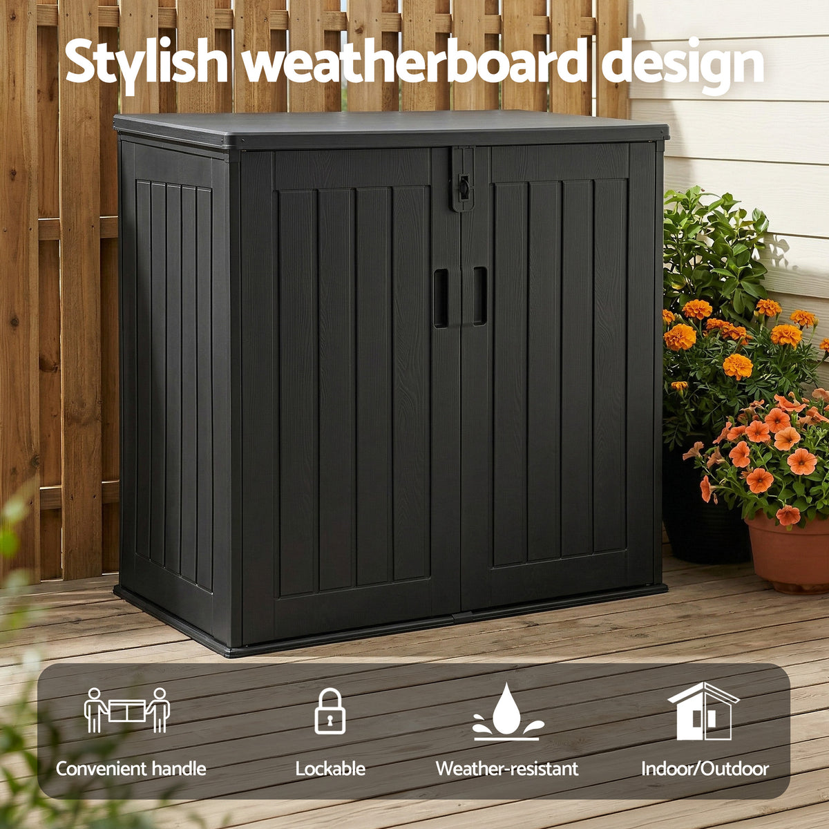 Gardeon Outdoor Storage Box 775L Container Lockable Cabinet Tool Organizer Shed Black