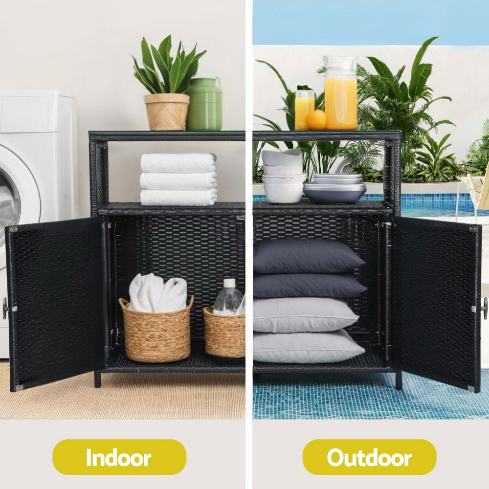 Gardeon Outdoor Storage Cabinet Box Garage Wicker Shed Tools Shelf Chest Garden