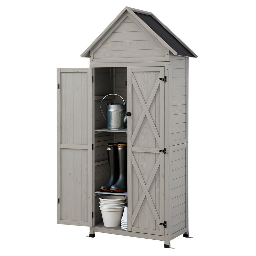 Gardeon Outdoor Storage Cabinet Cupboard Lockable Tool Organizer Shed Adjustable Grey