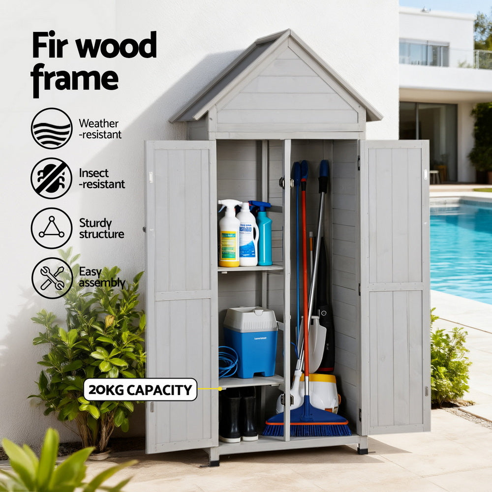 Gardeon Outdoor Storage Cabinet Cupboard Lockable Tool Organizer Shed Adjustable Grey