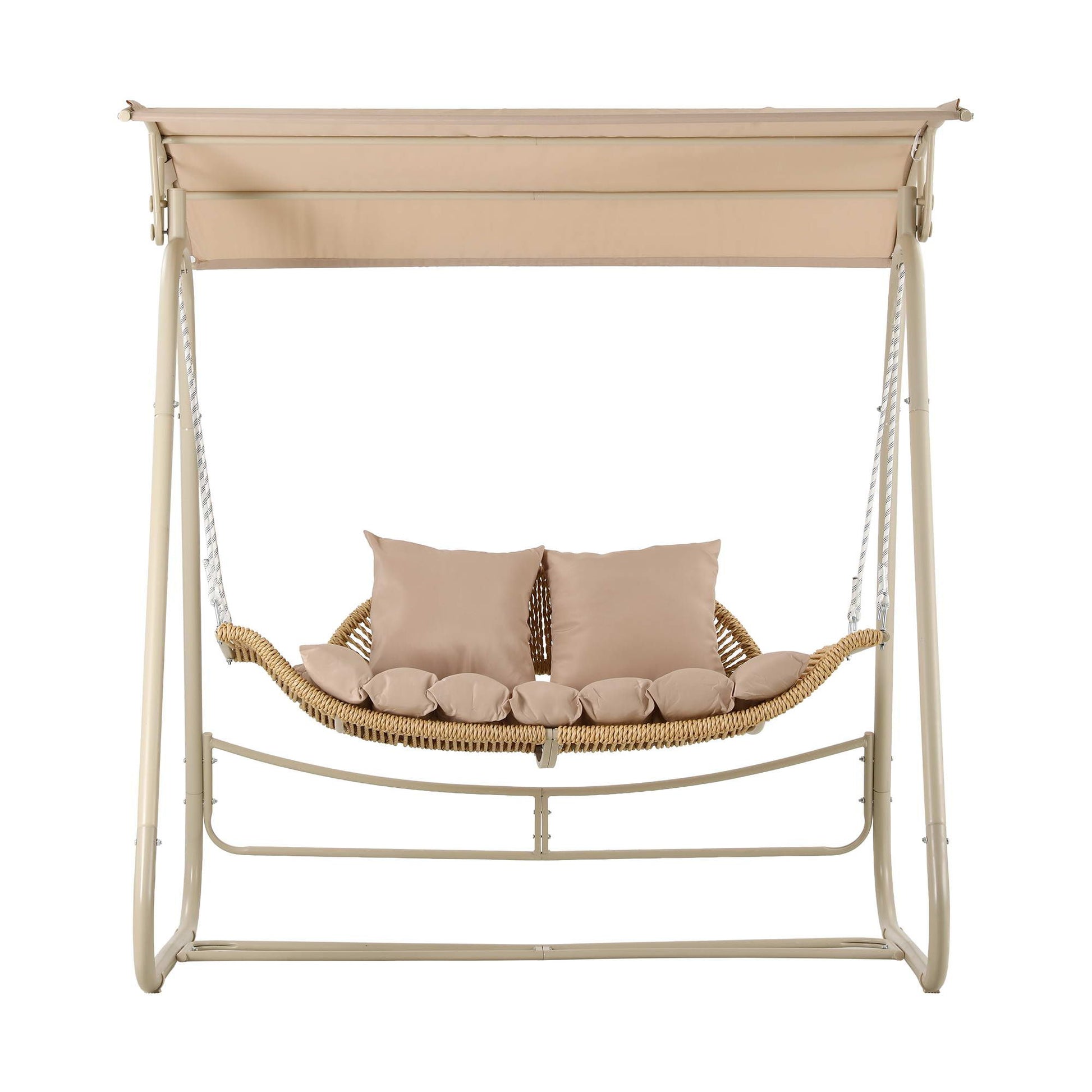 Gardeon Outdoor Swing Chair 2-Seater Rattan Seat with Canopy Beige
