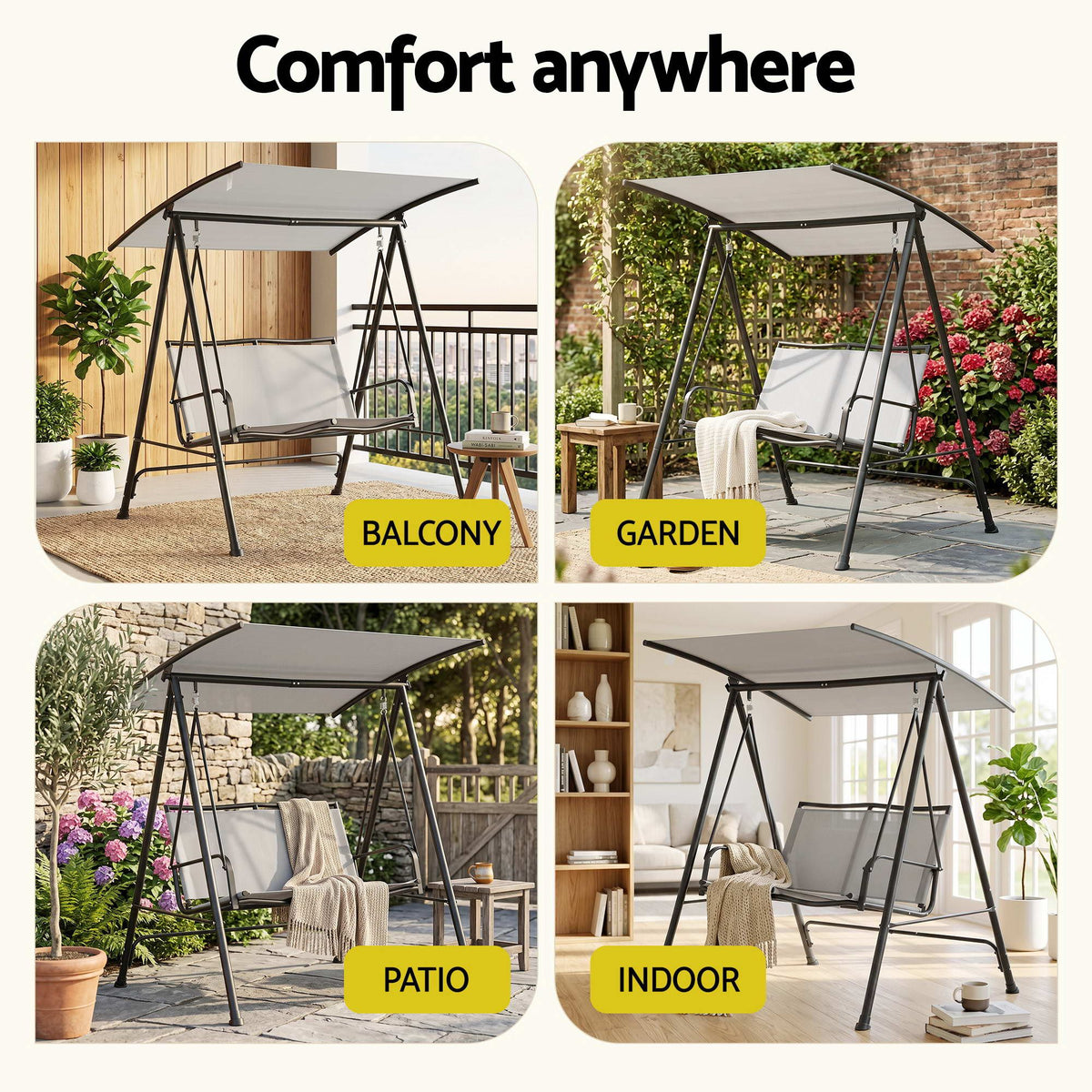 Gardeon Outdoor Swing Chair with Adjustable Canopy 142cmx172cm Stand Grey