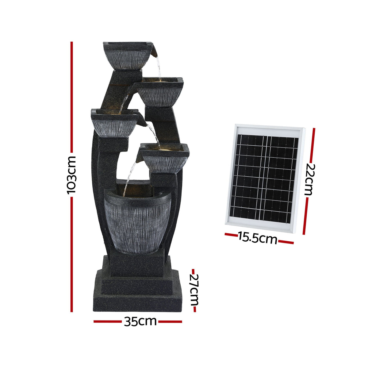 Gardeon Solar Fountain Water Feature Outdoor Fountain Indoor 5-Tier Bowl Cascading Grey