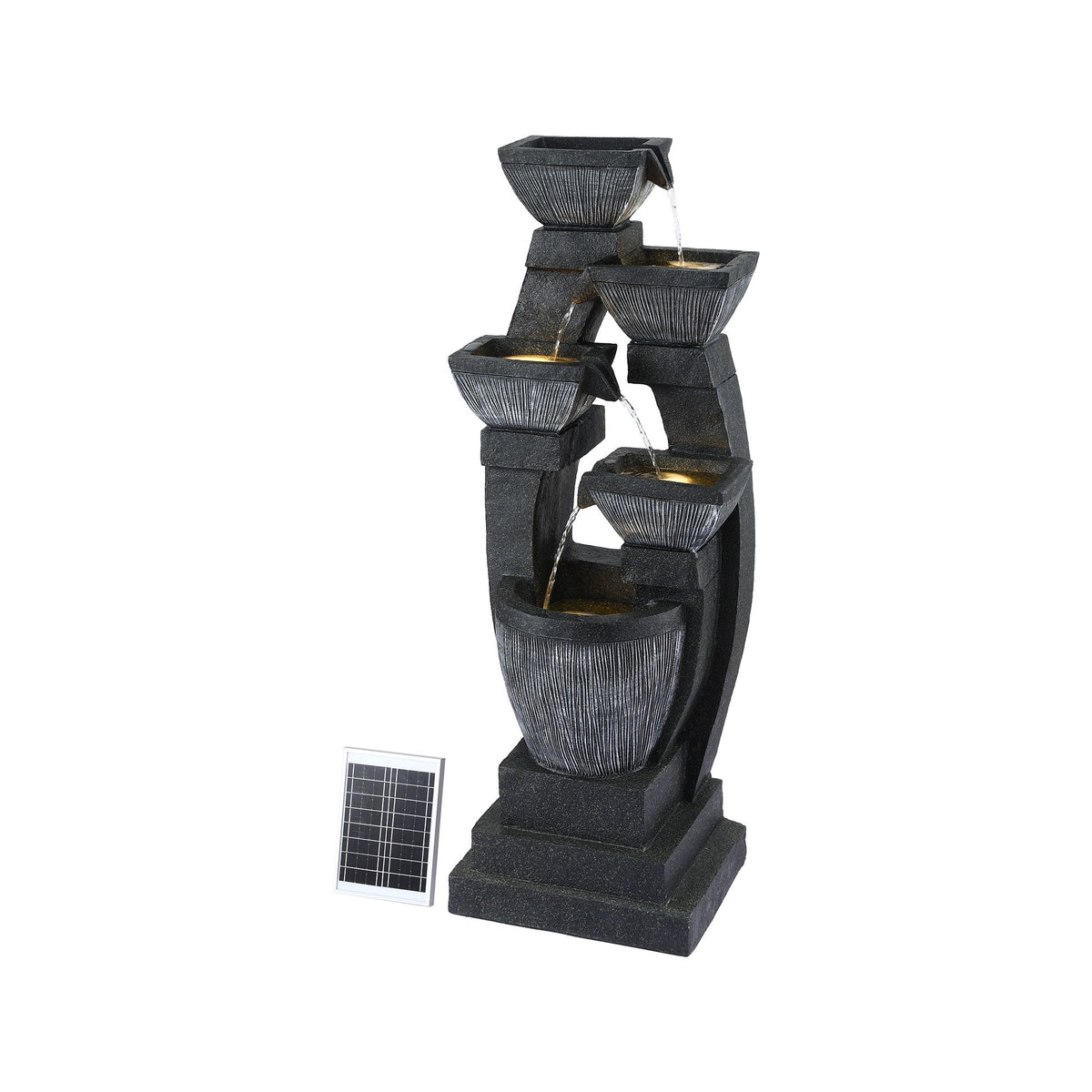 Gardeon Solar Fountain Water Feature Outdoor Fountain Indoor 5-Tier Bowl Cascading Grey