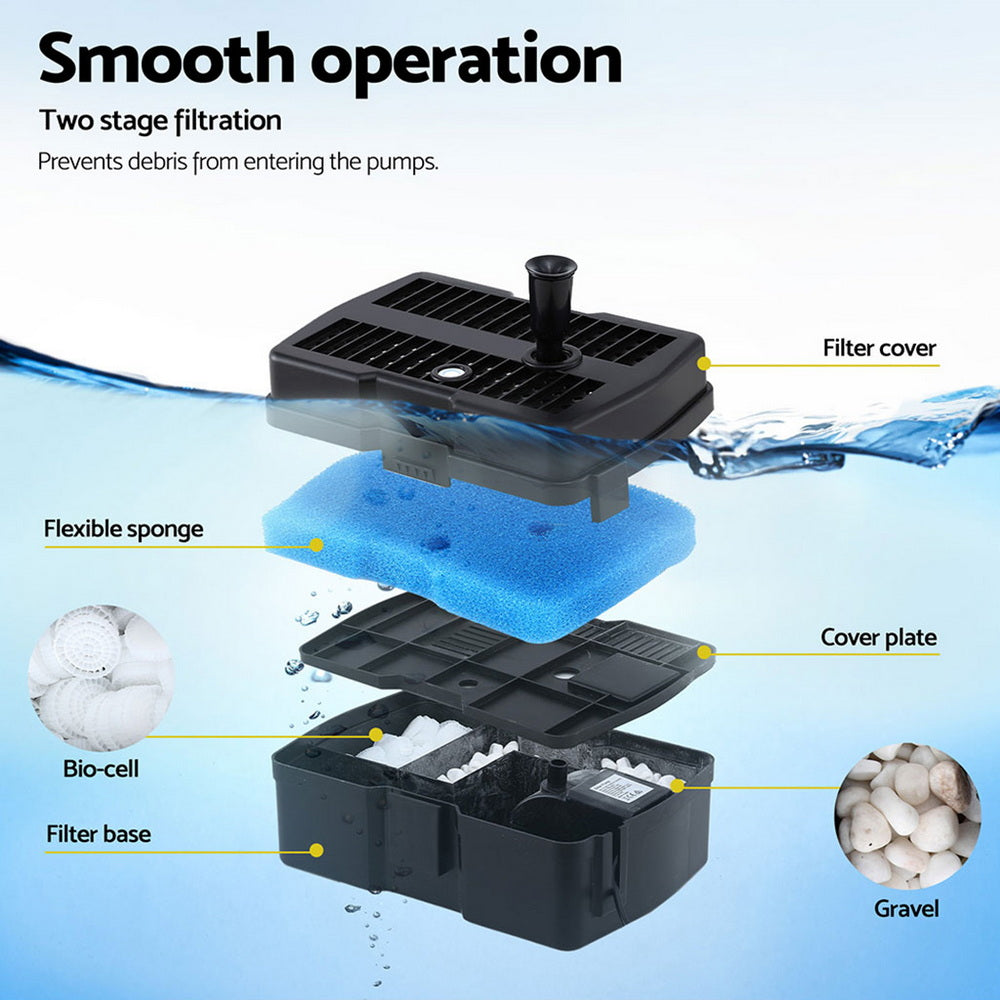 Gardeon Solar Submersible Water Pond Fountain Pump with Filter Box 6FT 1190L/H