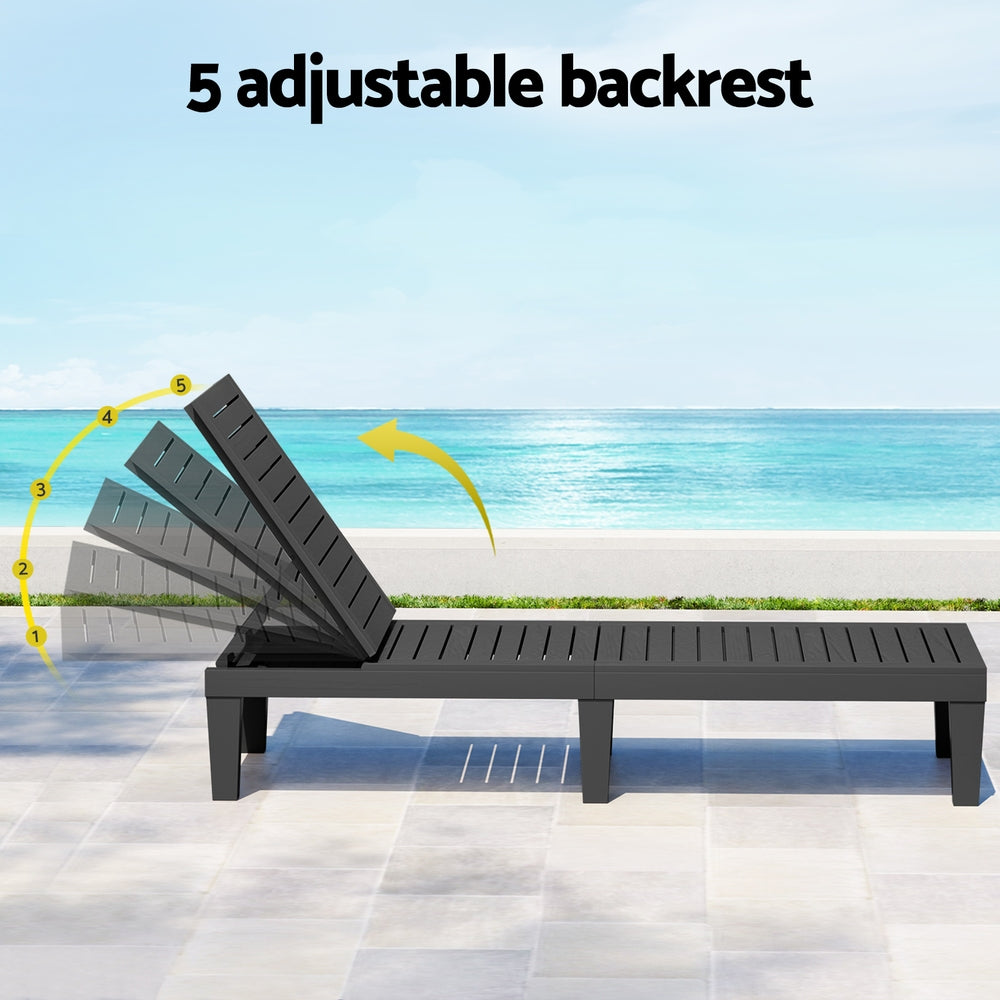 Gardeon Sun Lounge Adjustable Recliner Patio Outdoor Furniture Lightweight Black