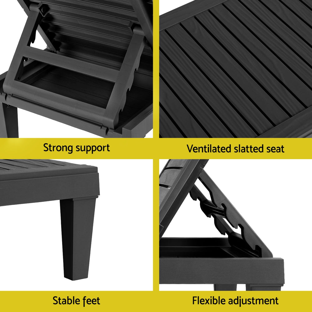 Gardeon Sun Lounge Adjustable Recliner Patio Outdoor Furniture Lightweight Black