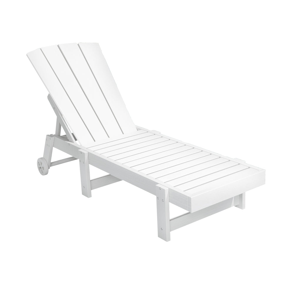Gardeon Sun Lounge Beach Chair HDPE Adirondack Lounger Patio Outdoor Furniture with Wheels White