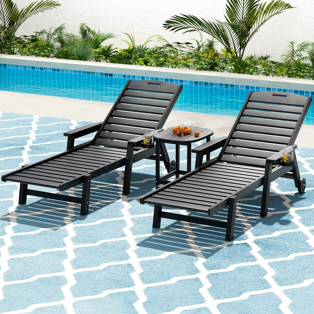 Gardeon Sun Lounge Lounger Beach Chair HDPE Patio Outdoor Furniture with Wheels Black