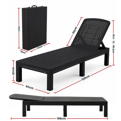 Gardeon Sun Lounge Outdoor Folding Recliner Patio Pool Beach Chair Rattan Black