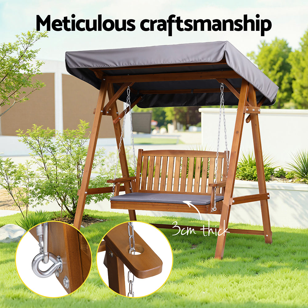 Gardeon Swing Chair Wooden Garden Bench Canopy 2 Seater Outdoor Furniture
