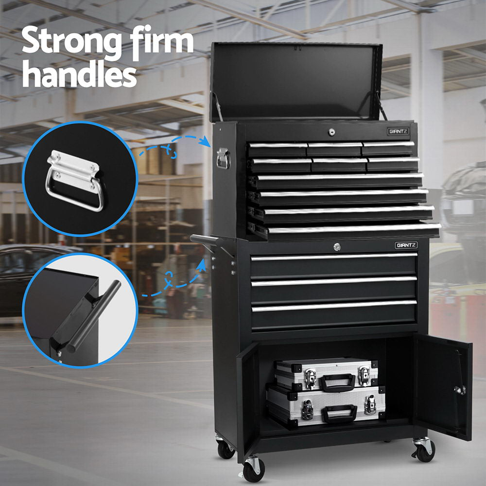 Giantz 13 Drawer Tool Box Cabinet Chest Toolbox Storage Garage Organiser Black