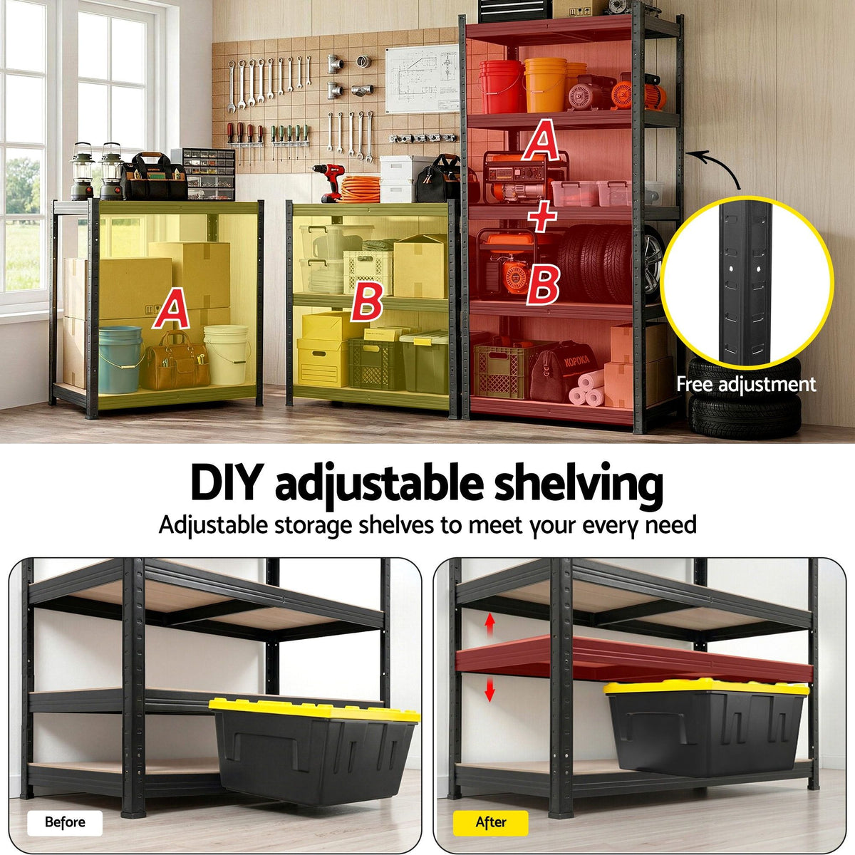 Giantz 2-Rack Garage Shelving 1.6X0.8m MDF Warehouse Shelves Storage Rack Black