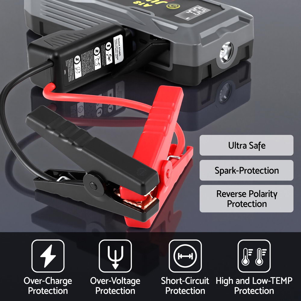 Giantz 2000A Portable Car Jump Starter 12V Lithium Battery Booster Pack Power Bank & Jumper Cables