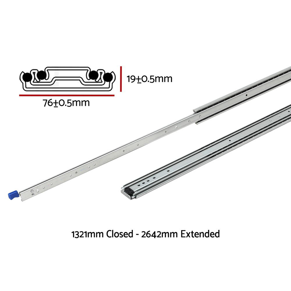 Giantz 2x Drawer Slides Full Extension Locking 227kg 1321-2642mm Length