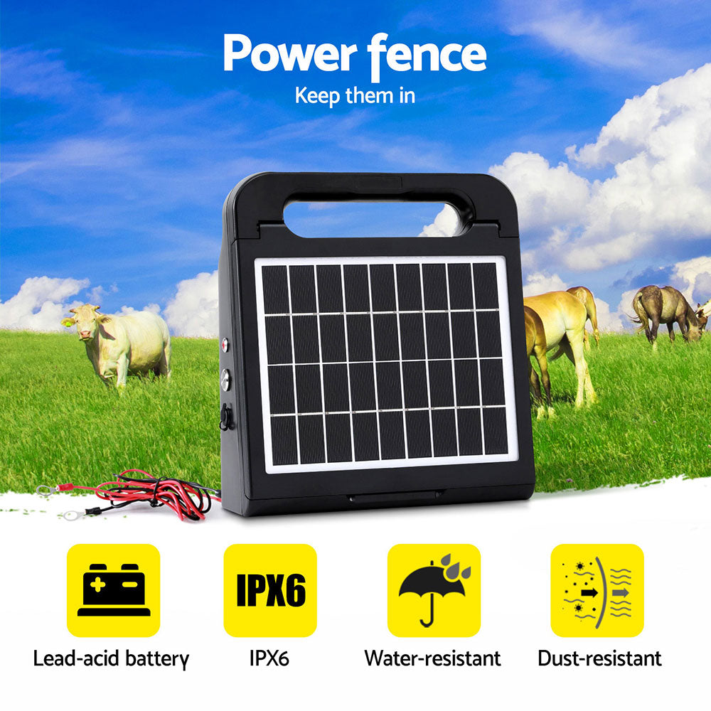 Giantz 5km Electric Fence Energiser Solar Energizer Charger Farm Animal 0.15J