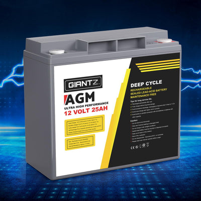 Giantz AGM Deep Cycle Battery 12V 25Ah Box Portable Solar Caravan Camping