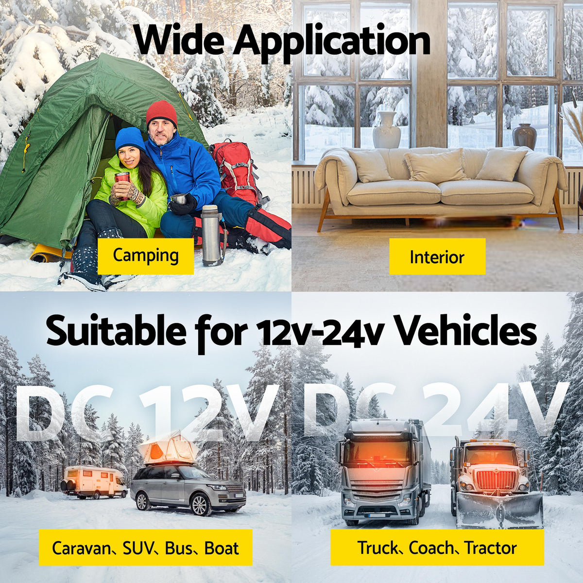 Giantz Diesel Air Heater 12-24V 2KW LCD Display Remote Control for Car Bus RV Indoor Black