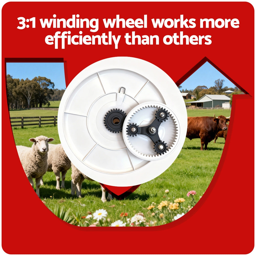 Giantz Electric Fence Reel Geared Portable Polywire Fencing Farm White