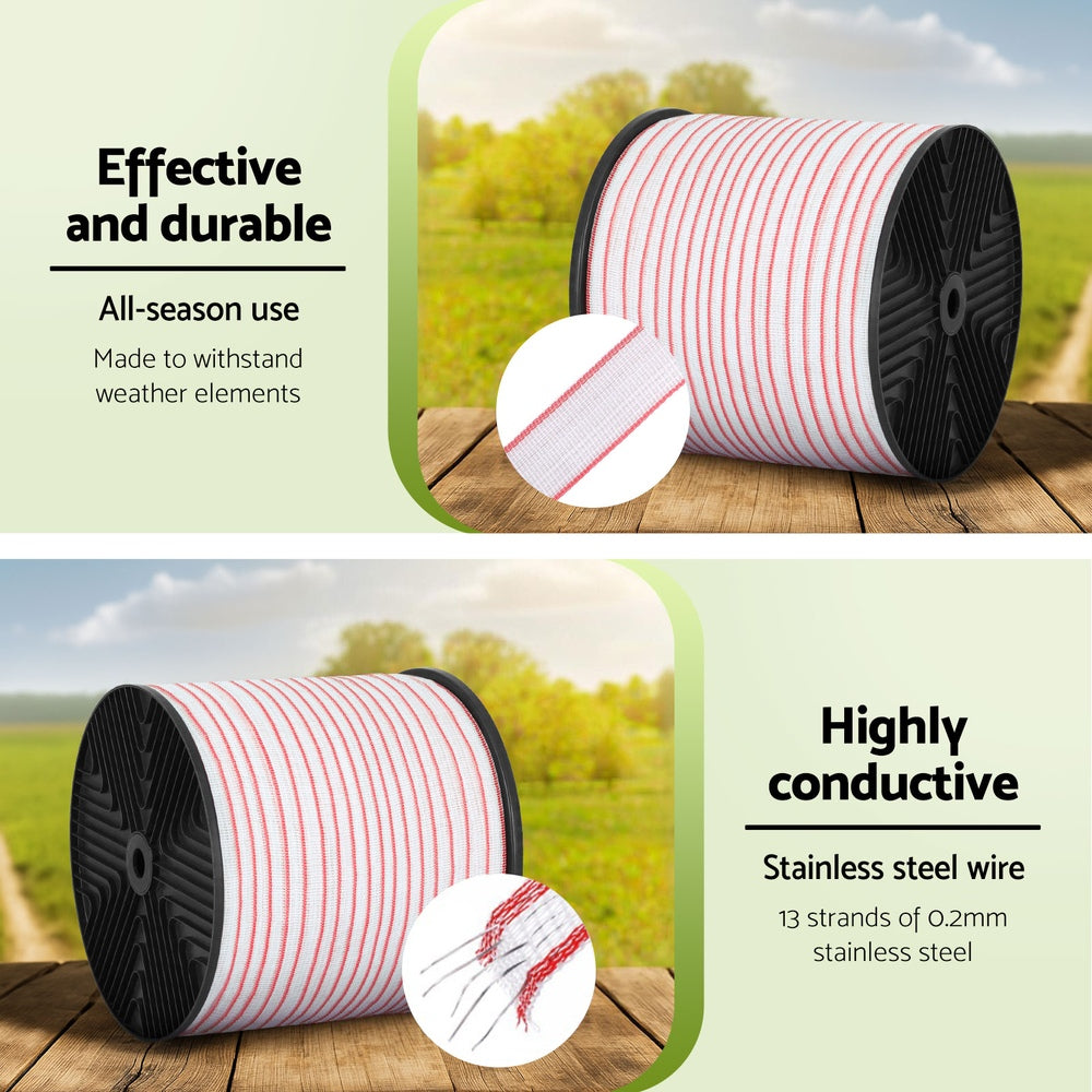 Giantz Electric Fence Tape Polytape 400M Electric Fence Wire Red White