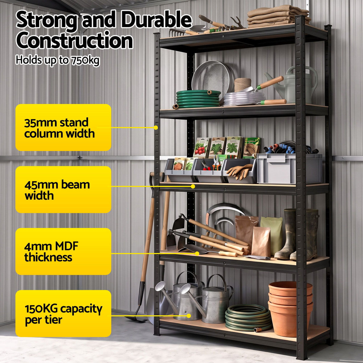 Giantz Garden Shed 3x5.38m Outdoor Tool Storage with 5-Tier Garage Shelving Rack