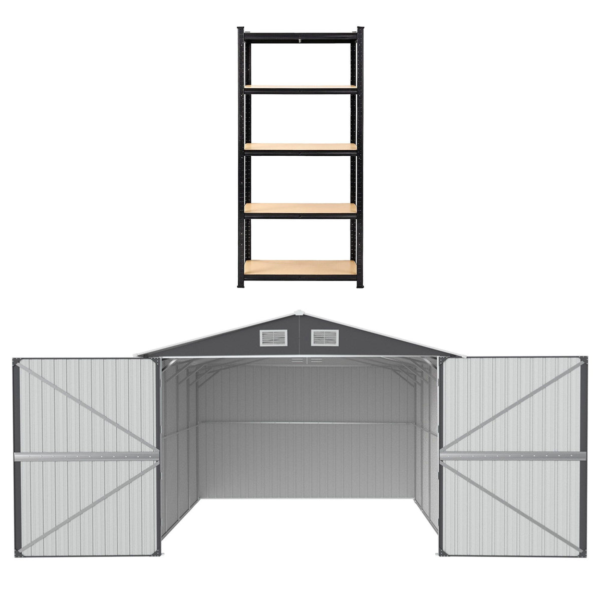 Giantz Garden Shed 3x5.38m Outdoor Tool Storage with 5-Tier Garage Shelving Rack