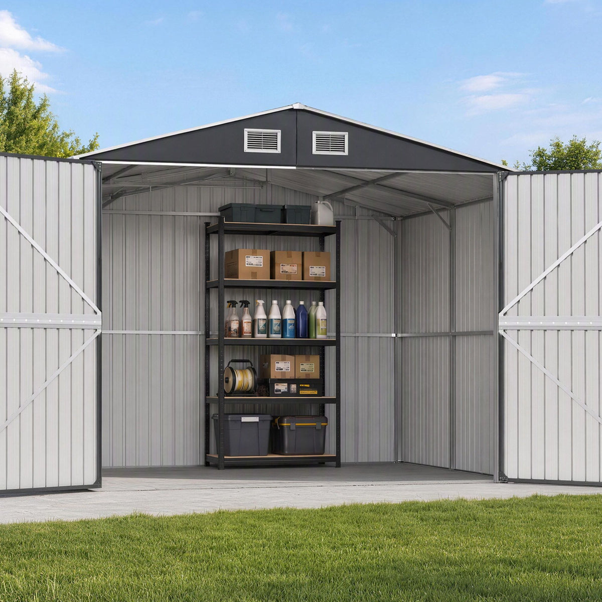 Giantz Garden Shed 3x5.38m Outdoor Tool Storage with 5-Tier Garage Shelving Rack