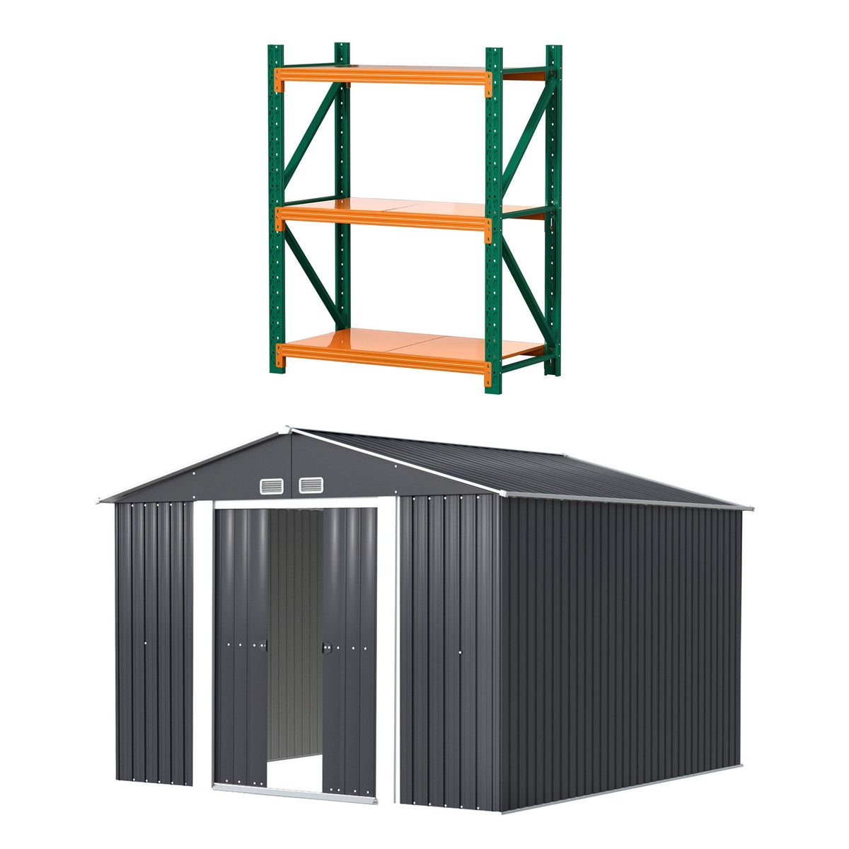 Giantz Garden Shed with 3-Tier Garage Shelving Rack Outdoor Tool Storage Racks
