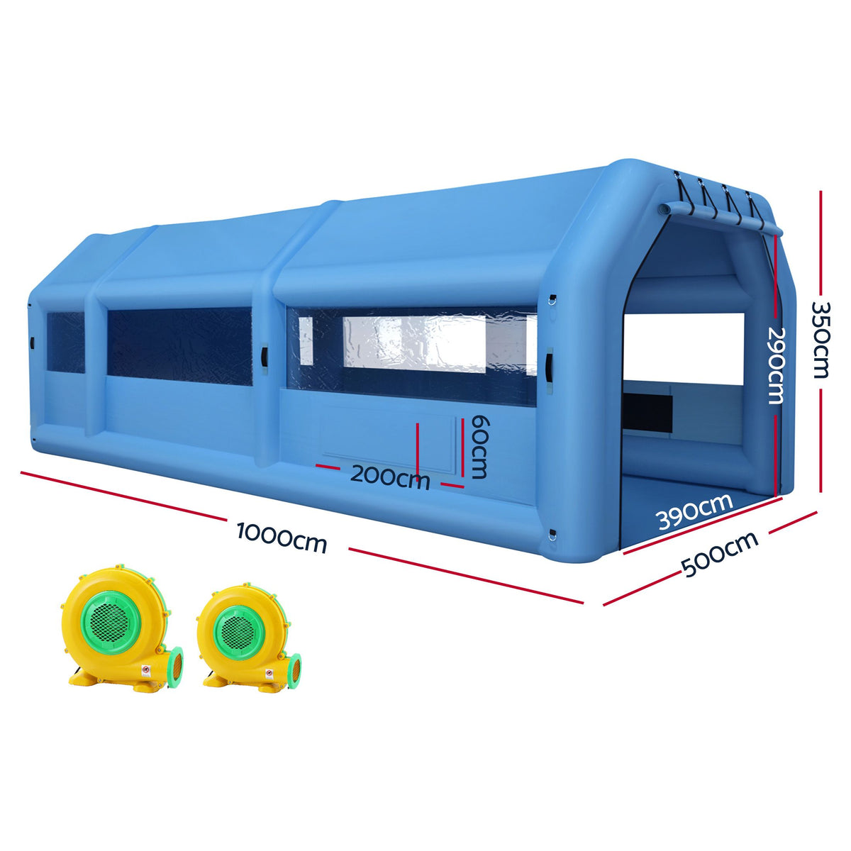 Giantz Inflatable Spray Booth Car Paint Tent 1000X500X350cm 2 Blowers Filter Mobile Garage Workstation