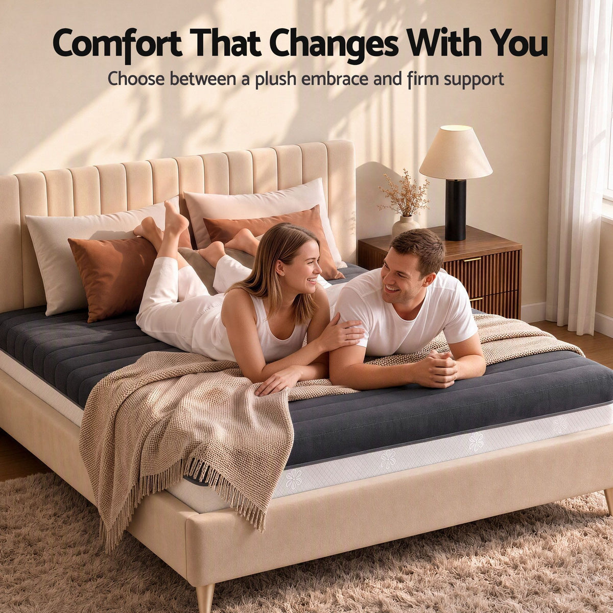 Giselle 18cm Double Memory Foam Mattress Dual Feel Reversible Charcoal Foam