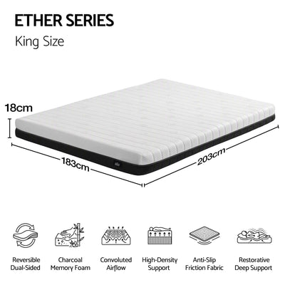 Giselle 18cm King Memory Foam Mattress Dual Feel Reversible Charcoal Foam
