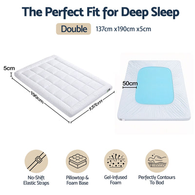 Giselle 5cm Double Memory Foam Mattress Topper Pillow Top with Gel Foam