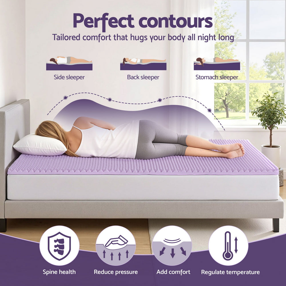 Giselle 5cm Memory Foam Mattress Topper Lavender Infused Egg Crate King Single