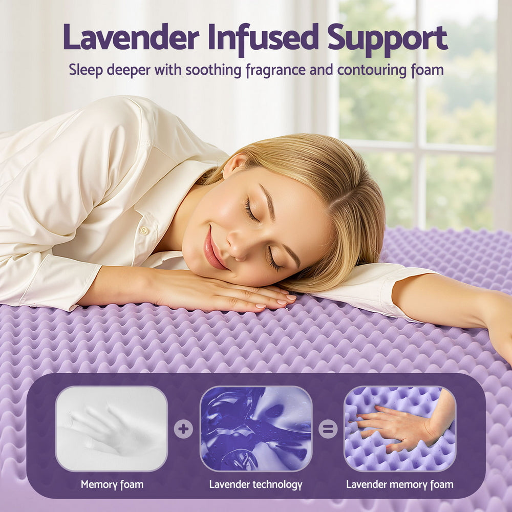 Giselle 5cm Memory Foam Mattress Topper Lavender Infused Egg Crate King Single