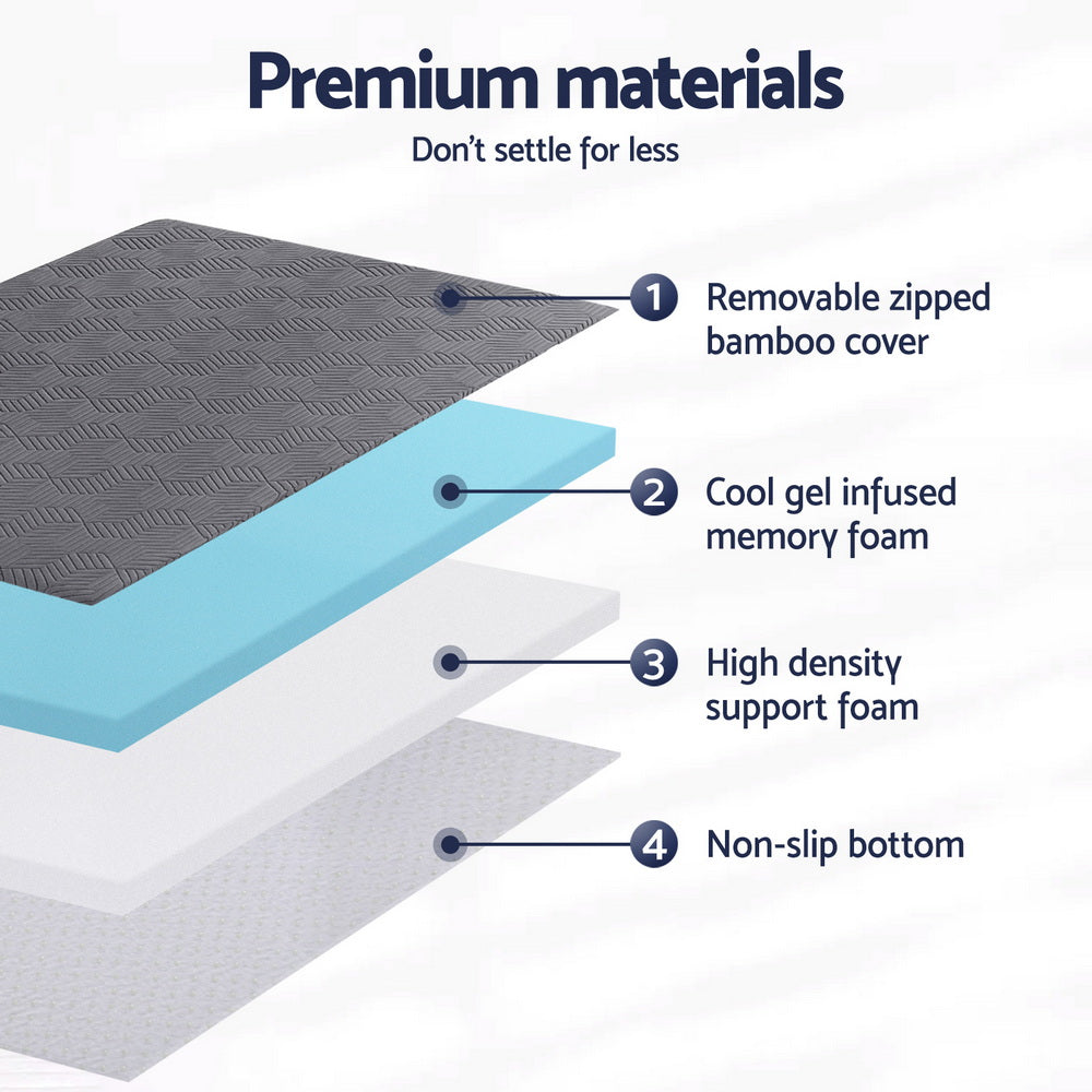 Giselle 8cm Memory Foam Mattress Topper Gel Dual Layer Foam Bamboo Single